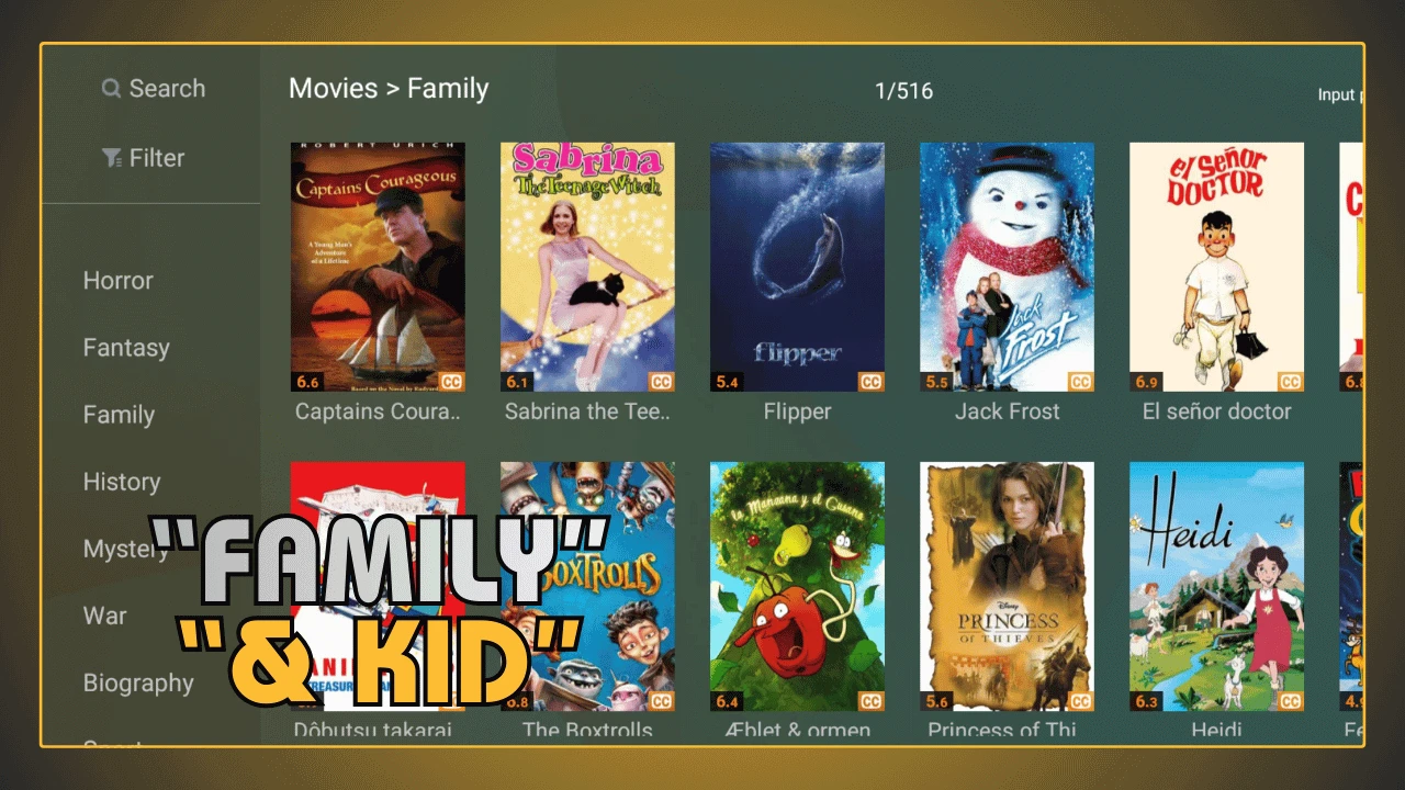 Conteúdo infantil e família no YouCine APK